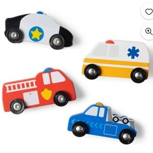 Melissa & Doug 4 Wooden Rescue Vehicles Police Car Firetruck Kids Toys 3+ NWT